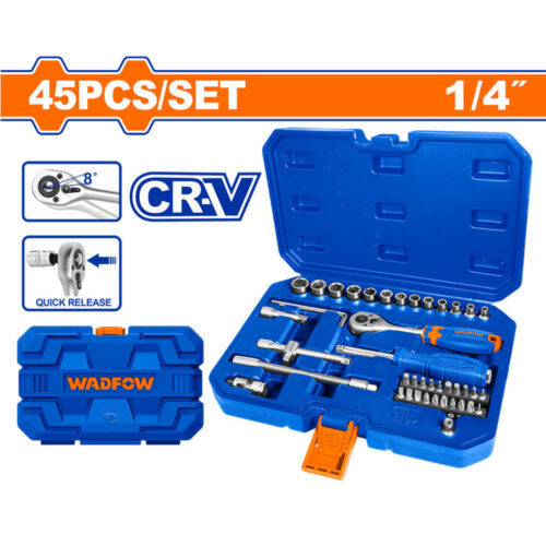 Wadfow 45 Pcs 1/4″ Socket Set WST4D45