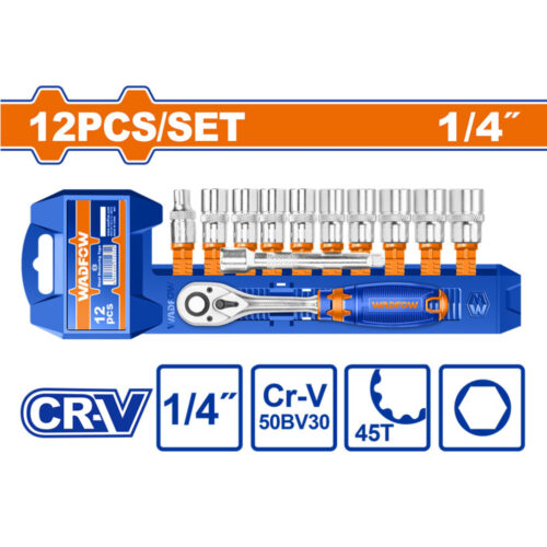 Wadfow 12 Pcs 1/4″ Socket Set WST4212